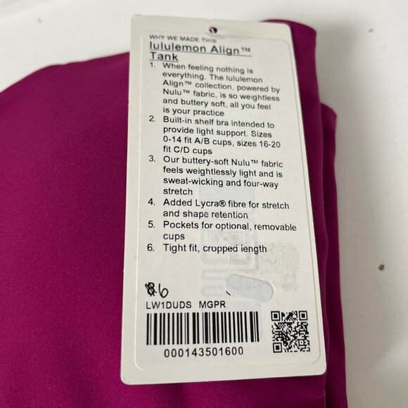 Lululemon NWT Align Tank Top Magenta Purple - Picture 5 of 8